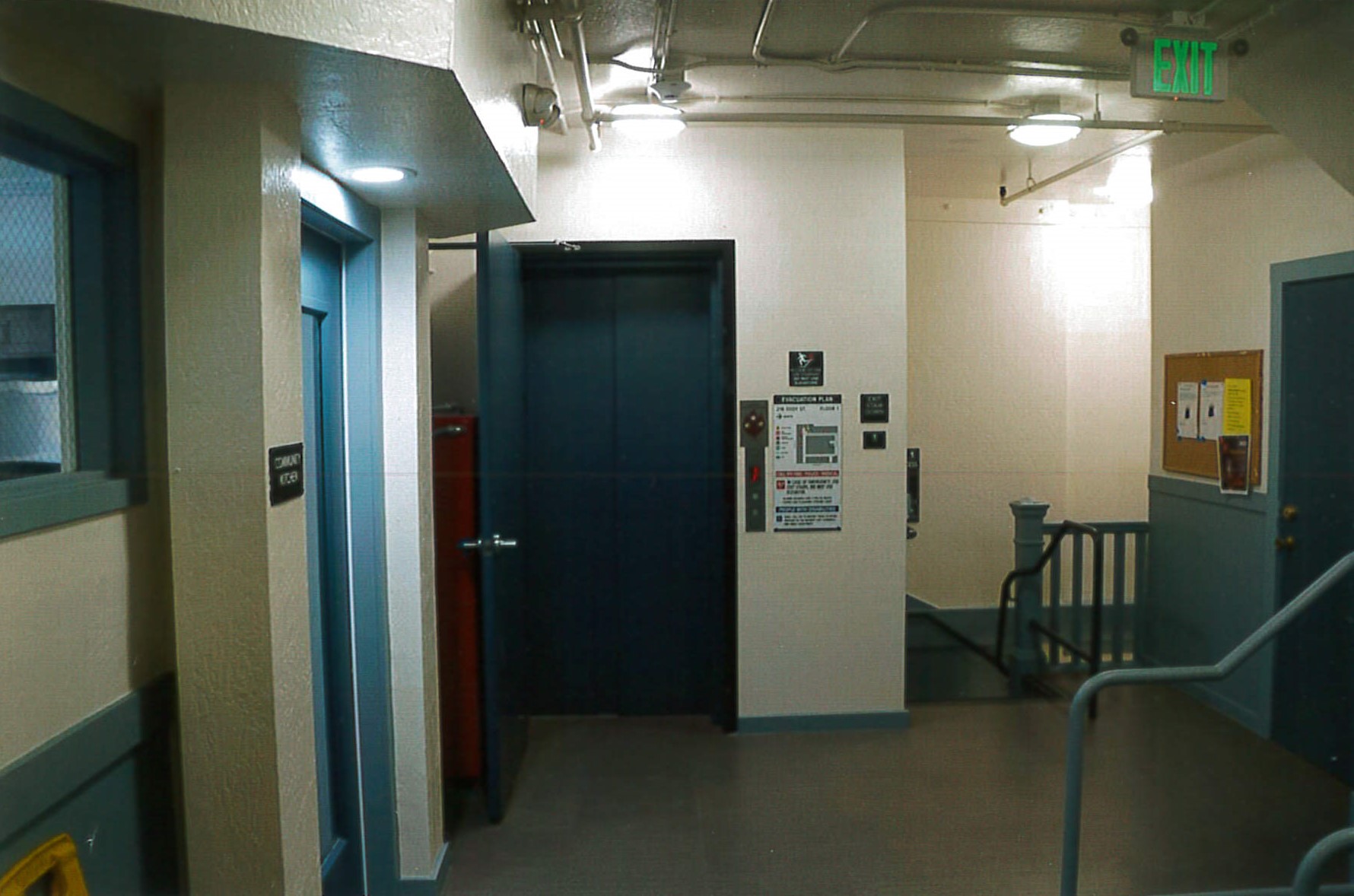 Renovated First floor elevator lobby, main stairs